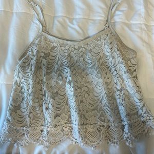 Small White Ambiance Apparel Floral Lace Crop Tank